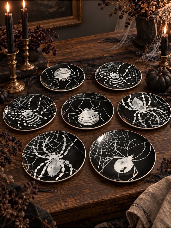 Pottery Barn Other - Decorative Black Spider Web Appetizer Plates - Set of 7
